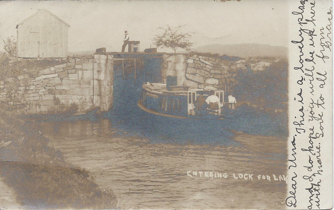 Lake Hopatcong boat entering lock c 1910 Lake Hopatcong Old